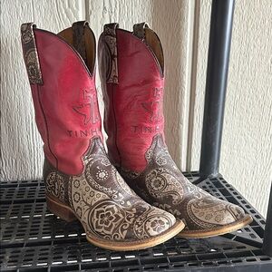Tin Haul Paisley and Red Cowboy Boots
